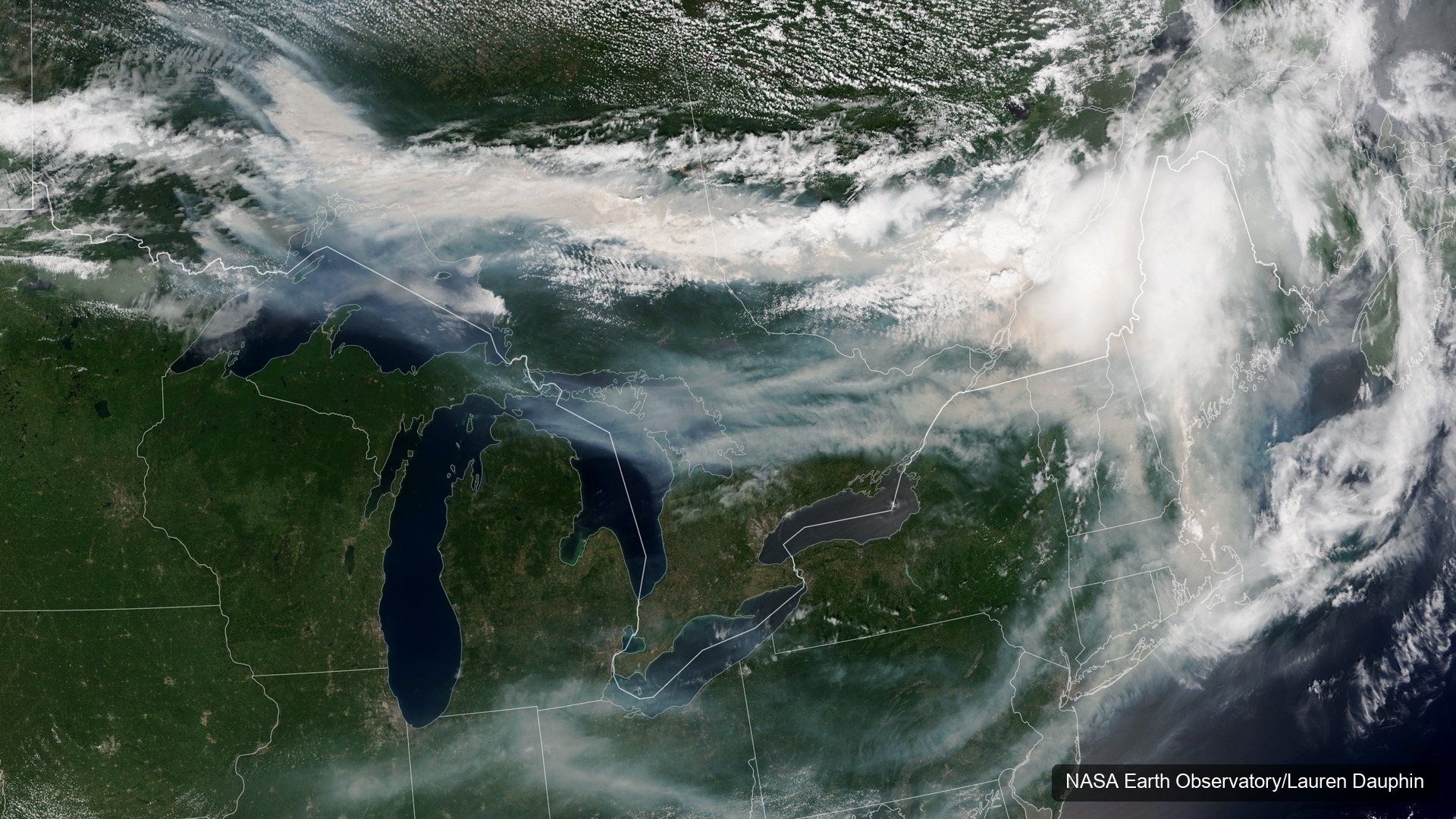Ontario wildfire smoke stretched across the Great Lakes and into the U.S.