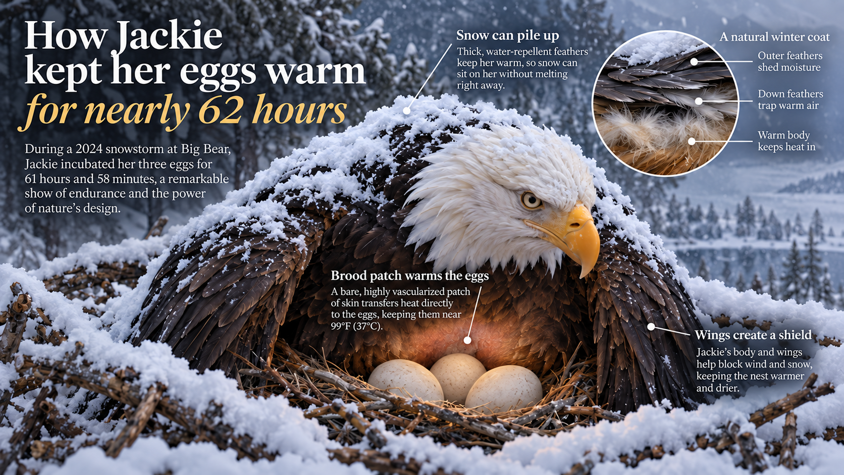 How Big Bear eagle Jackie stayed warm for nearly 62 hours in snow